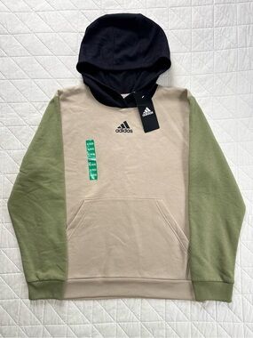 Adidas Youth Colorblock Hoodie - Tan Black & Olive Earth Tones - Size XL NWT